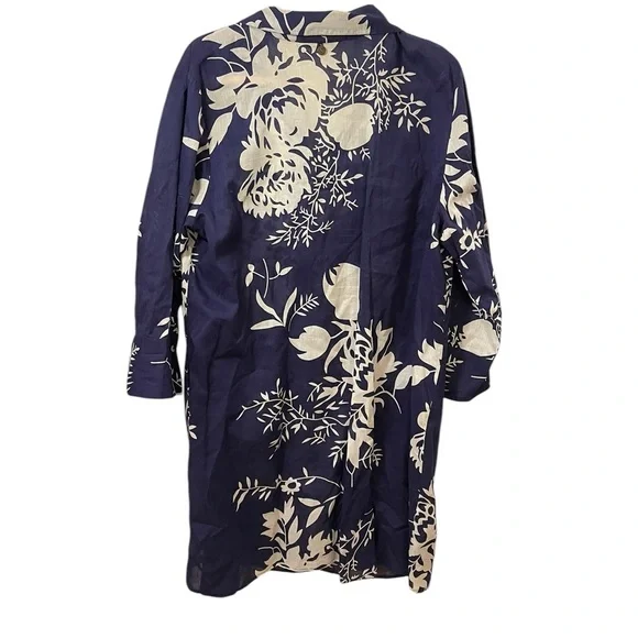 Soft Surroundings beaded tunic cotton blue white leaf print embellished 1X - Picture 3 of 12